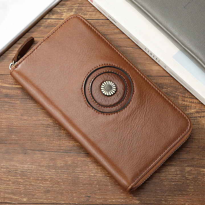 Geldbörse aus echtem Leder für Damen und Herren, einfarbige Clutch