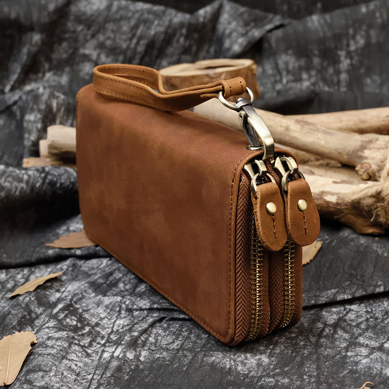 Lange Geldbörse für Herren aus echtem Leder, Retro, lässige Clutch