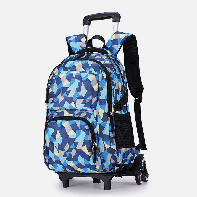 Schultasche mit Rollenden Rädern für Jungen und Mädchen, bunt bedruckter Rucksack