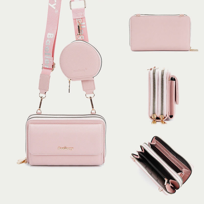 Handytasche für Damen mit Lychee-Muster und Alphabet-Trägern, Umhängetasche