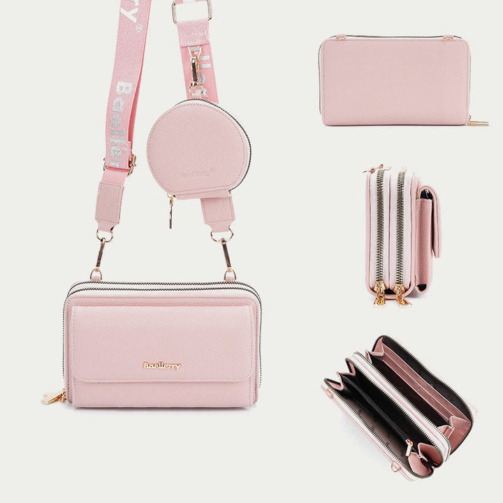 Handytasche für Damen mit Lychee-Muster und Alphabet-Trägern, Umhängetasche