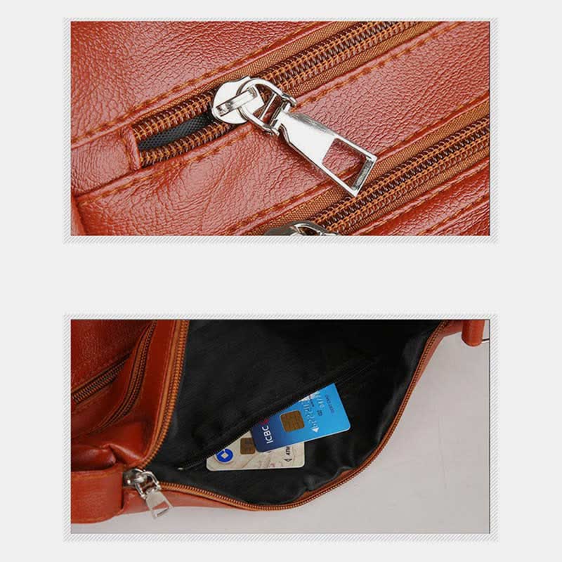Umhängetasche mit 3 Reißverschlüssen für Damen, leichte, wasserdichte Schultertasche aus Leder