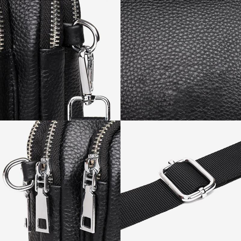 Umhängetasche aus echtem Leder mit drei Reißverschlüssen, lässige Reisetasche