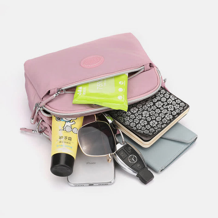 Umhängetasche für Damen, Schultertasche mit Dreifach-Reißverschluss, lässige Nylon-Geldbörse