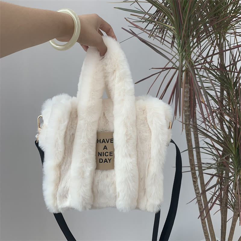 Umhängetasche für Damen, einfarbig, Kunstfell, große Handtasche