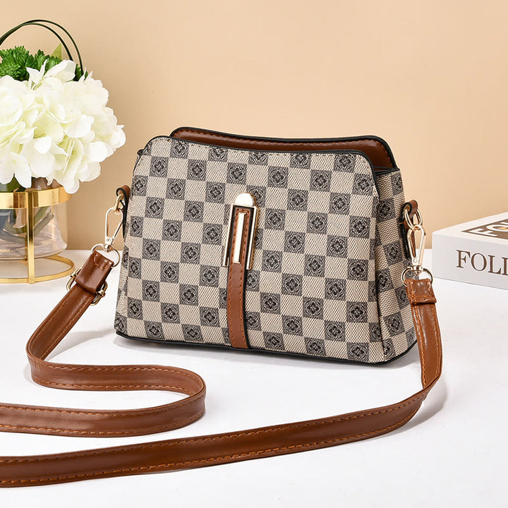 Dreifach karierte Satchel Damen Leder schicke Umhängetasche