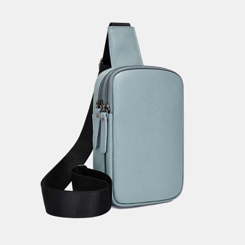 Schultertasche aus echtem Leder mit doppeltem Reißverschluss für Damen, wasserdichte Umhängetasche für Handys