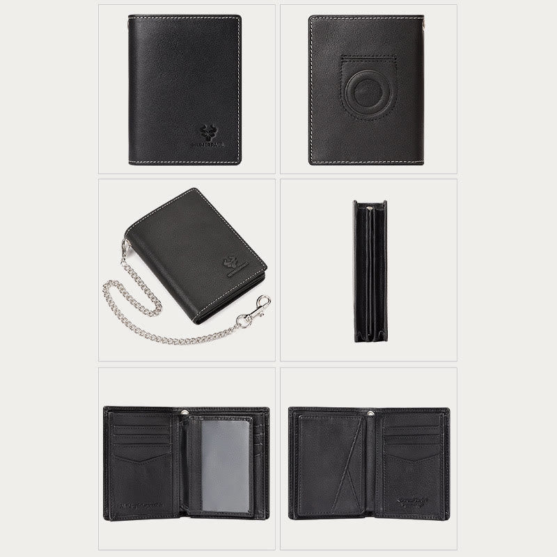 Vertikale Brieftasche RFID Airtag Echtes Leder Sanfte Kette Geldbörse für Männer