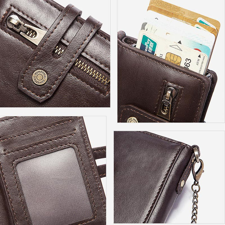 RFID Echtleder Business Kurze Geldbörse mit Kette