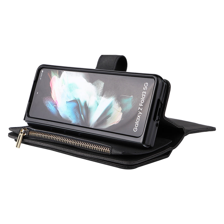 2-in-1-Geldbörsenhülle Handyhülle für Samsung Z Fold 3 4 Armband Reißverschluss Kartenhalter