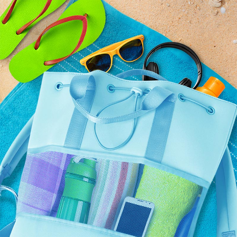 Leichter, modischer Netz-Rucksack für den Strand, Fitnessstudio, Neopren, Handtasche mit Kordelzug