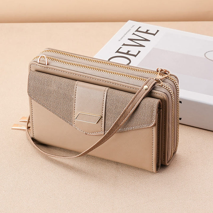 Handytasche für Damen, PU-Leder, Umhängetasche mit mehreren Fächern und Reißverschluss