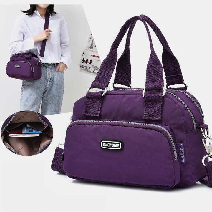 Handtasche für Damen, lila, Nylon, leicht, Einkaufstasche mit Reißverschluss