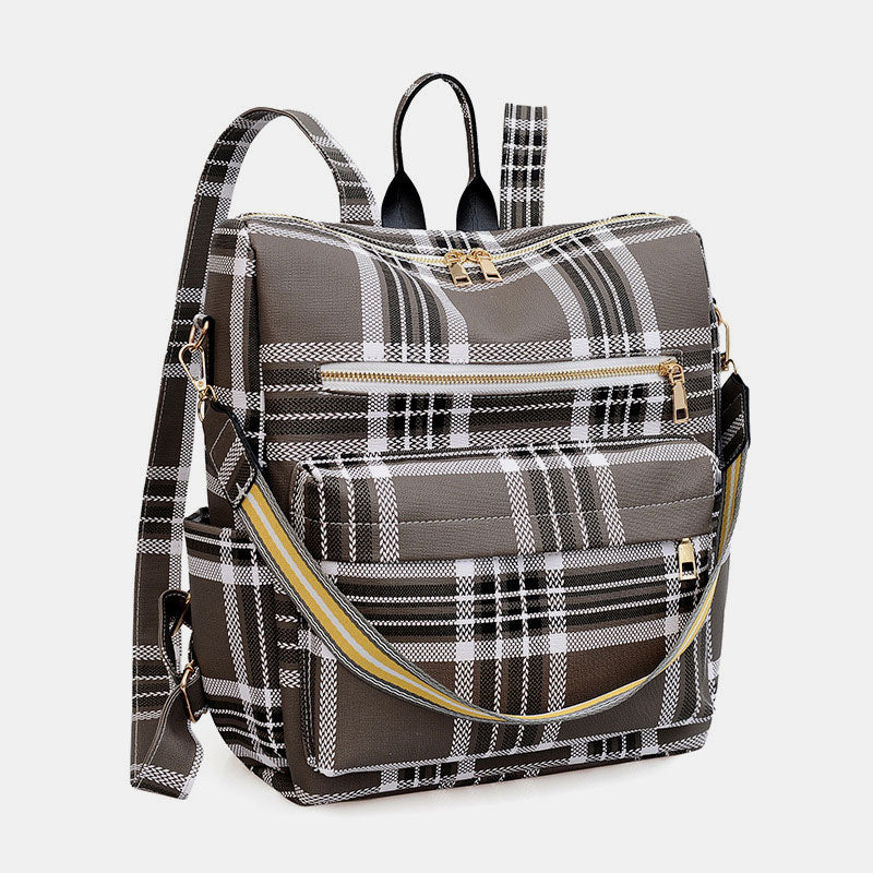 Multifunktionaler, lässiger Damen-Rucksack, Tagesrucksack aus Leder mit kariertem Muster und Schultergurt
