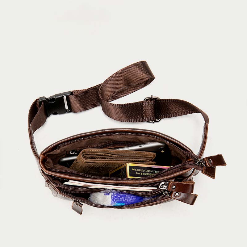 Klassische Sling Bag aus Leder für Herren, Gürteltasche mit verstellbarem Riemen