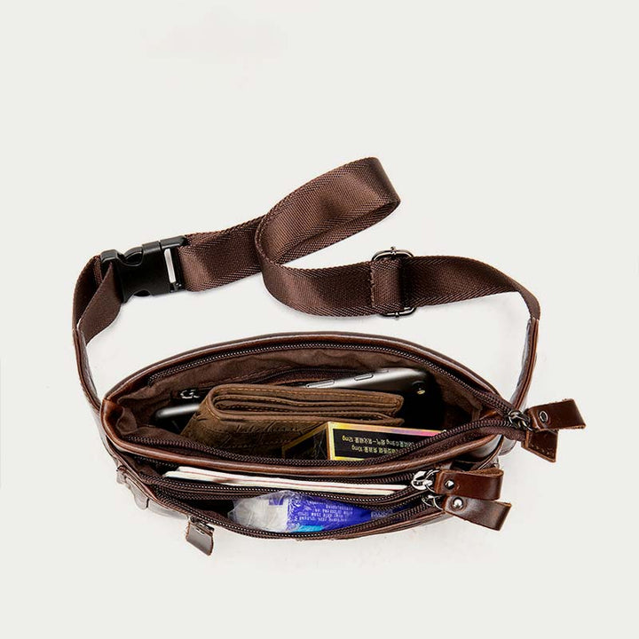 Klassische Sling Bag aus Leder für Herren, Gürteltasche mit verstellbarem Riemen