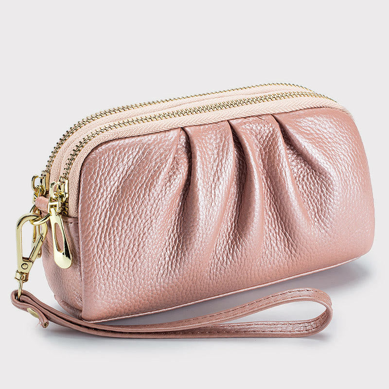 Clutch aus Rindsleder mit zwei Fächern, Handgelenktasche für Damen