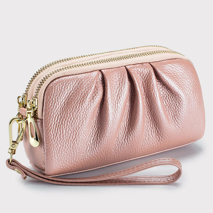 Clutch aus Rindsleder mit zwei Fächern, Handgelenktasche für Damen