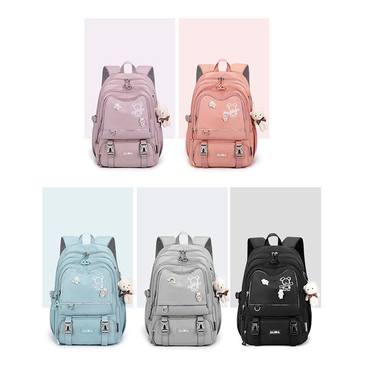 Rucksack für Damen, mehrere Taschen, großes Fassungsvermögen, Polyesterfaser, Schul-Tagesrucksack