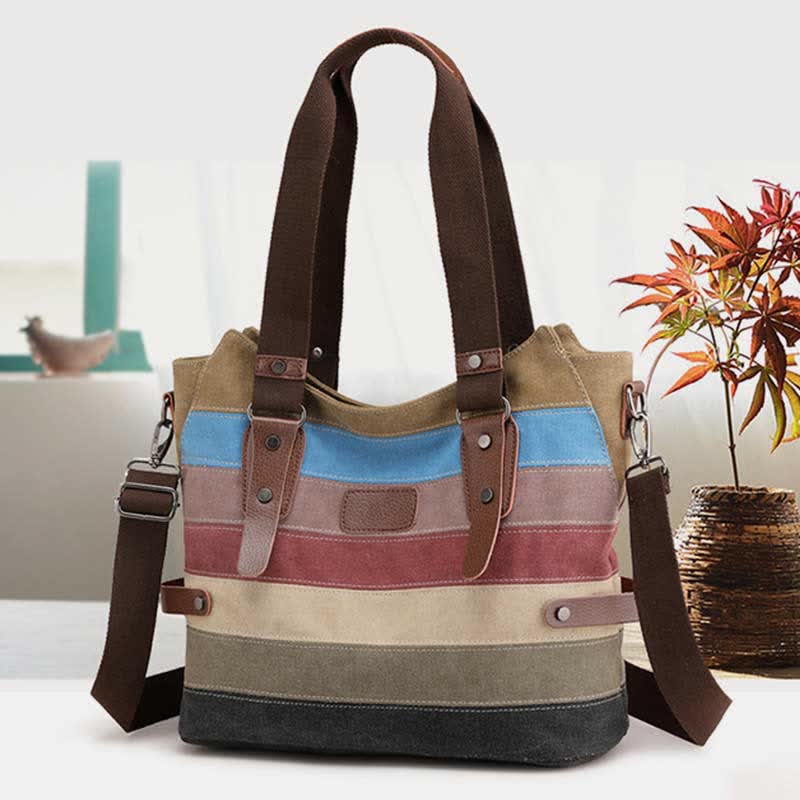 Multifunktions-Farbblock-Canvas-Handtasche Hobo Tote Bag Umhängetaschen