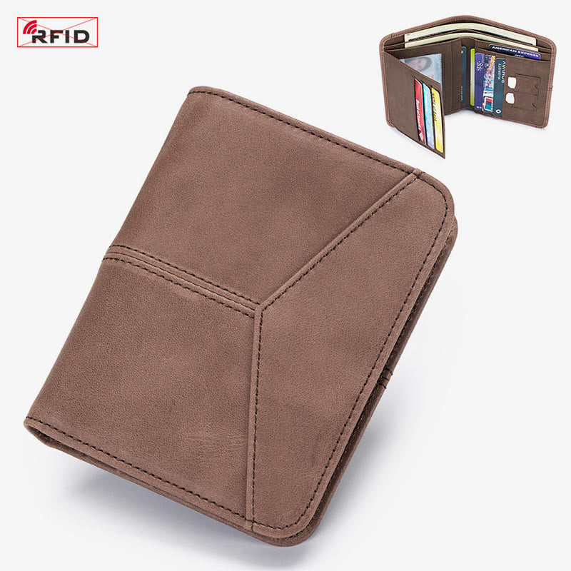 Herren RFID Bifold Trifold Geldbörse Einfarbige Leder Multifunktionale Geldbörse
