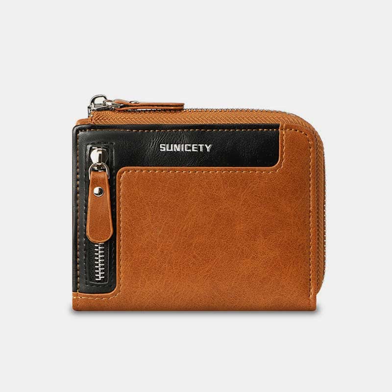 RFID-blockierende kleine Geldbörse aus Leder mit Rundum-Reißverschluss für die Vordertasche