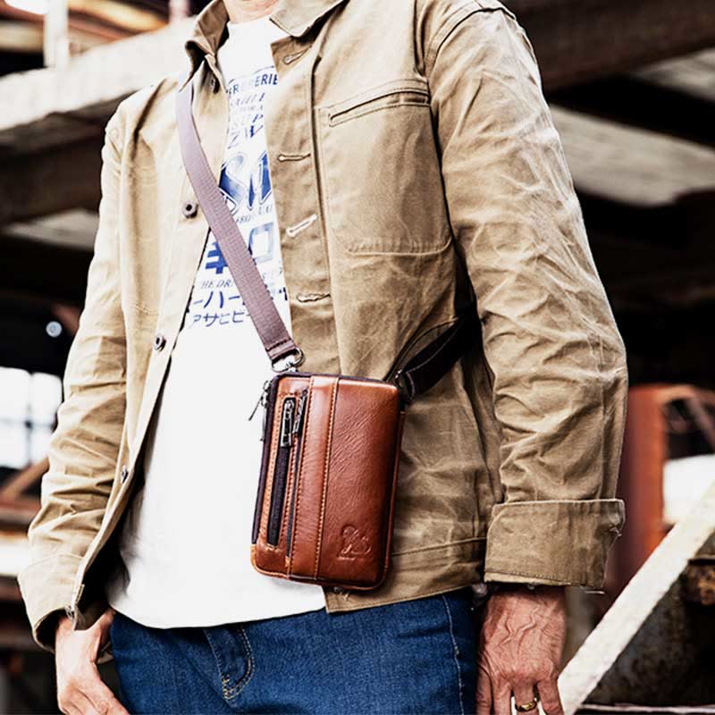 2-Wege-Verwendung Echtleder Gürtelschlaufe Holster Mini Umhängetasche