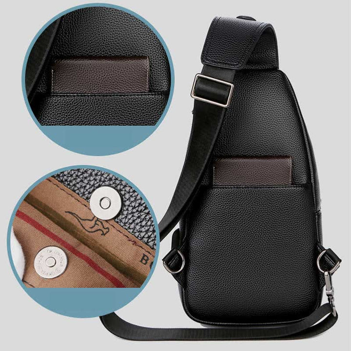 Sling-Brusttasche aus Leder mit mehreren Taschen für Männer mit USB-Ladeanschluss