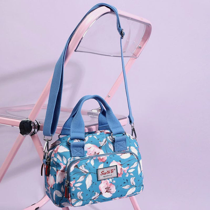 Umhängetasche aus Nylon für Damen, Handtasche mit buntem Blumendruck