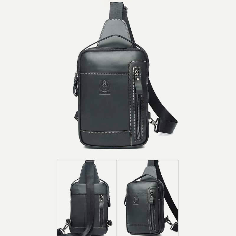 Schultertasche aus echtem Leder für Herren, Vintage-Stil, Umhängetasche, lässiger Wander-Tagesrucksack