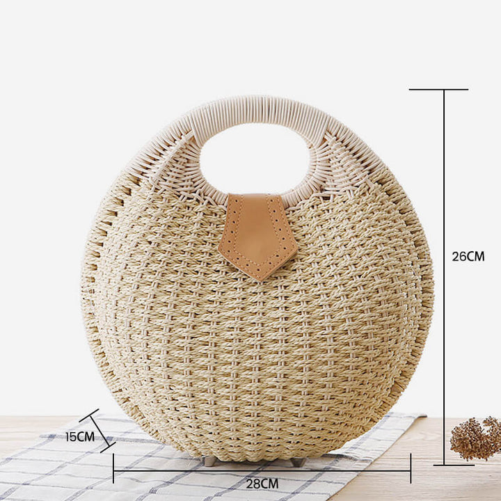 Lässige, runde Rattan-Handtasche