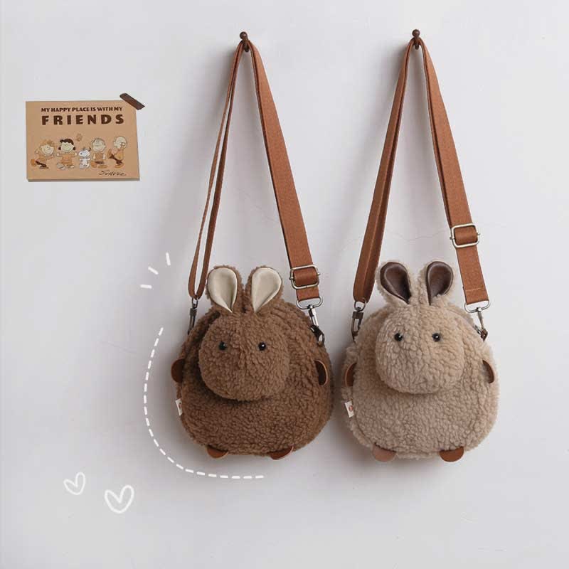 Süße Umhängetasche mit Plüschhase, flauschige Kaninchen-Schultertasche, Handtaschen