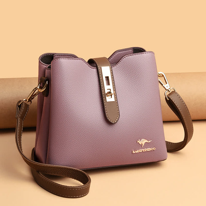 Kleine Umhängetasche mit drei Fächern für Damen, Schultertasche aus Leder