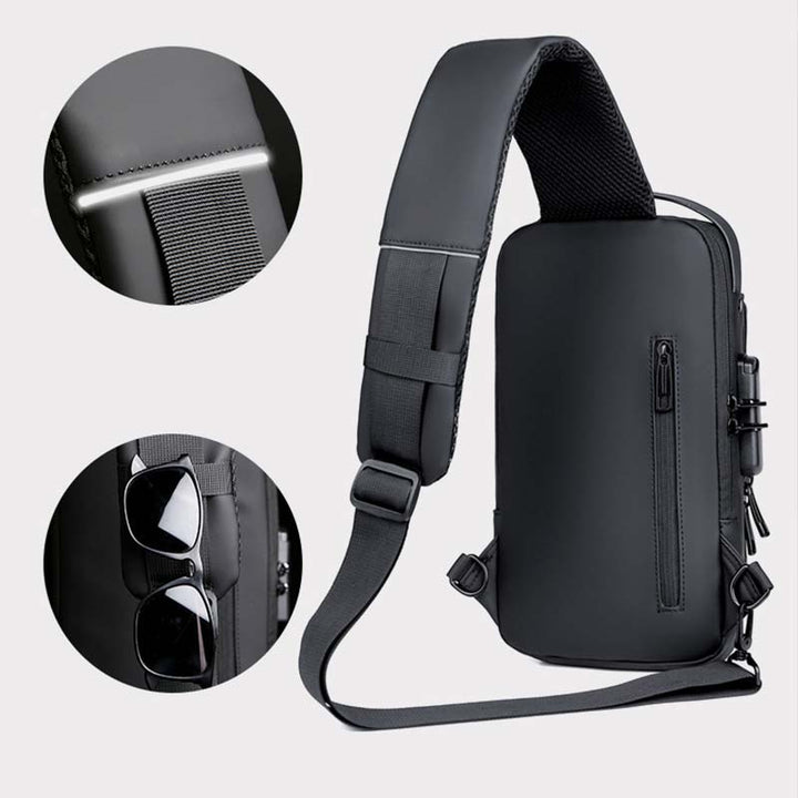 Diebstahlsichere, wasserdichte, lässige Schultertasche mit großem Fassungsvermögen, USB-Ladeanschluss und Reflektorstreifen