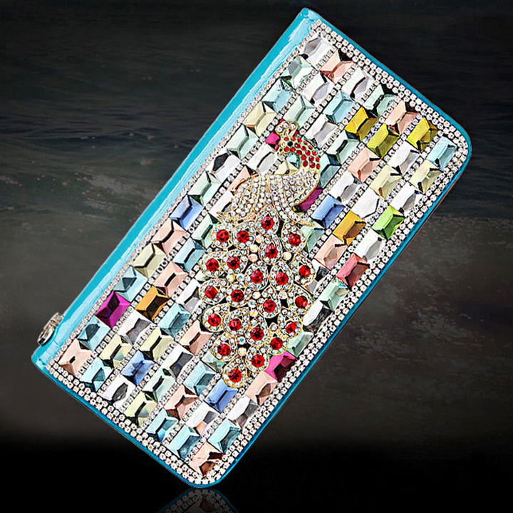 Lange Lederclutch für Damen mit Diamanten besetzte Münzbörse