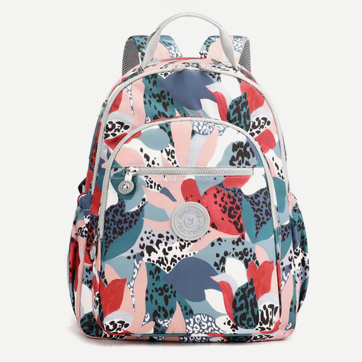Rucksack für Damen, wasserdicht, mit mehreren Fächern, Druck, lässig, Nylon, leicht, Schultasche