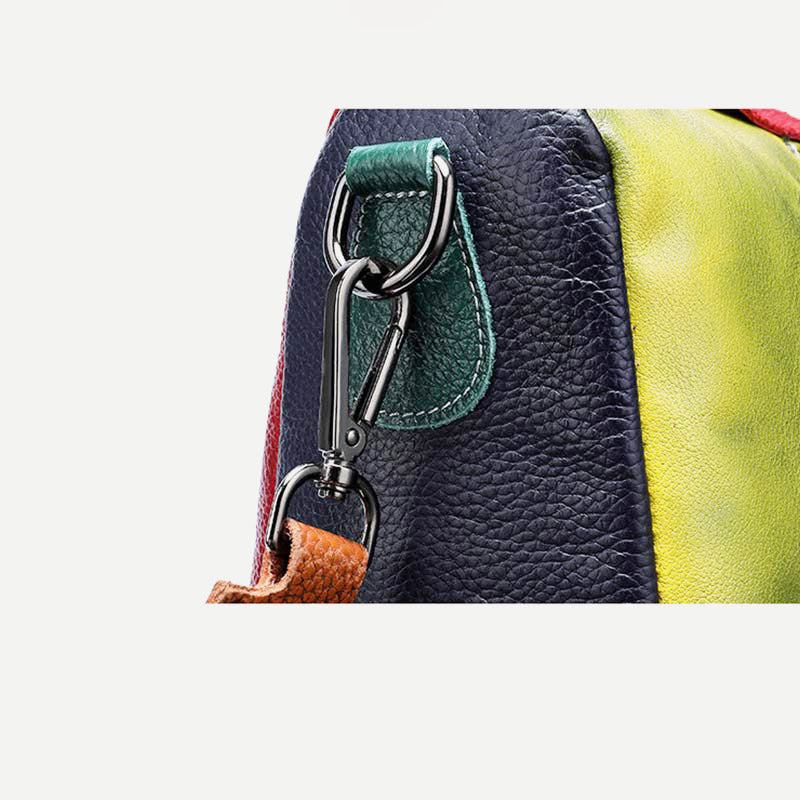 Damen Rucksack Handtasche Cabrio Schultertasche Echtleder Colorblock Casual Daypack