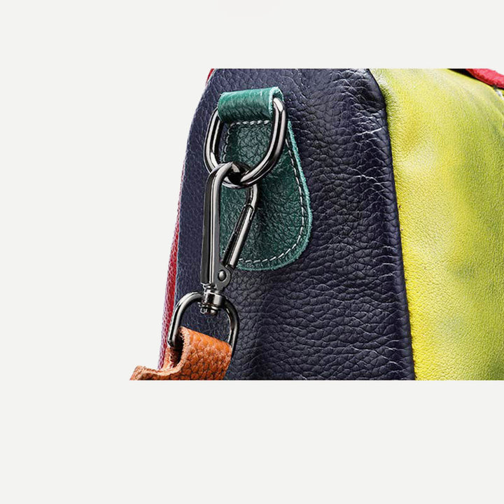 Damen Rucksack Handtasche Cabrio Schultertasche Echtleder Colorblock Casual Daypack