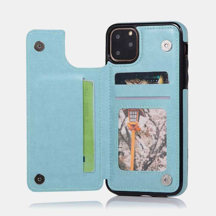 Handyhülle mit Ständer für iPhone mit Kartenhalter, doppelter Magnetverschluss