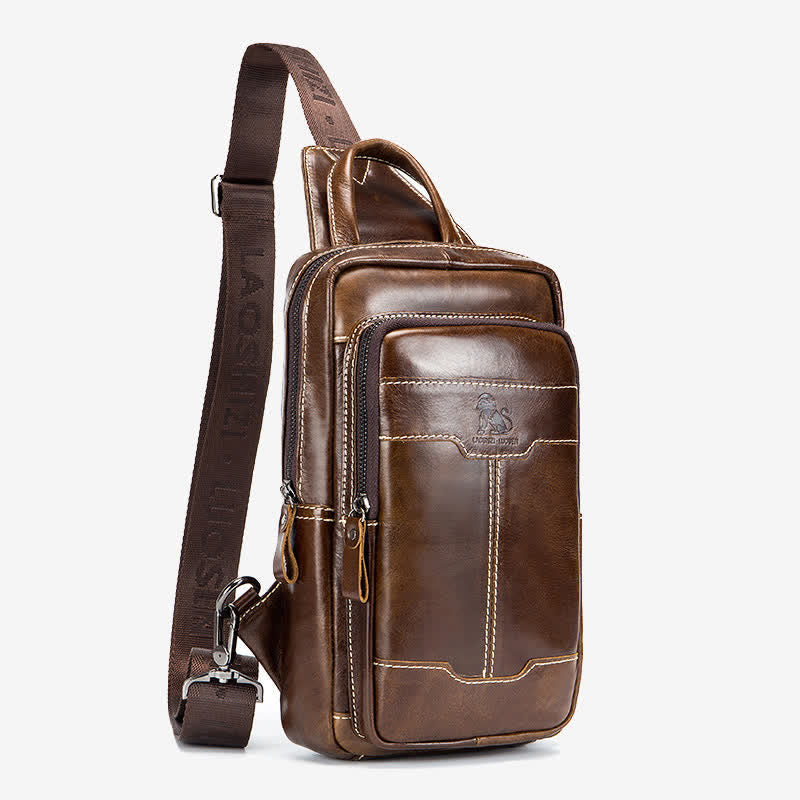 Kleiner Sling-Crossbody-Rucksack aus echtem Leder für Herren