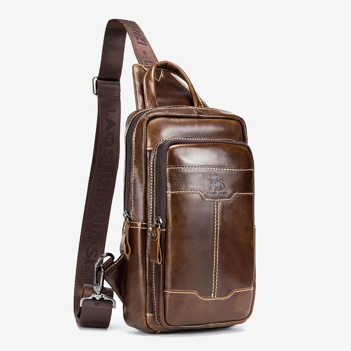 Kleiner Sling-Crossbody-Rucksack aus echtem Leder für Herren
