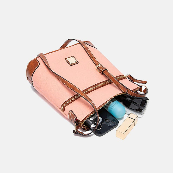 Umhängetasche für Damen, mehrfarbige Ledertasche mit Lychee-Grain-Textur