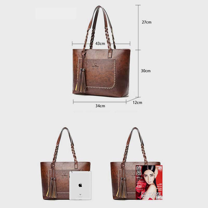 Große Kapazität Business Büro Handtasche Damen weiche PU Quaste Tote Schultertasche