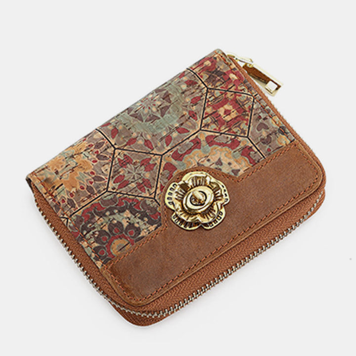 RFID Multi-Slot Echtleder Vintage Druck Kurze Brieftasche Kartenhalter