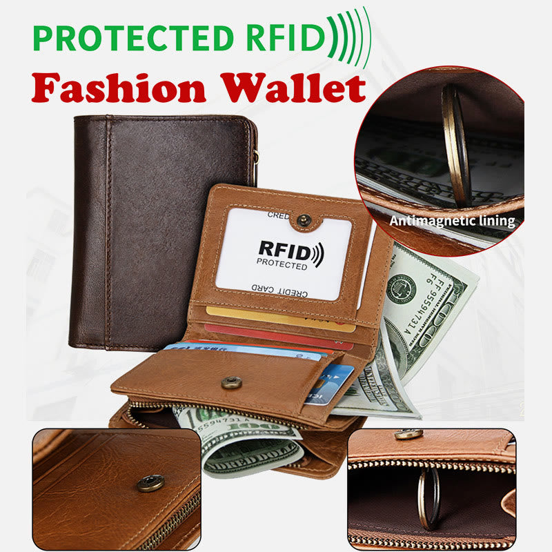 Brieftasche Für Männer Kurze Anti-Diebstahl Echtes Leder Retro