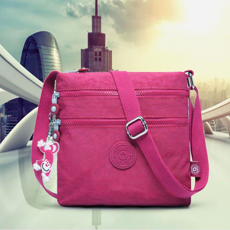 Leichte kleine Crossbody-Tasche mit Dreifach-Reißverschluss, Schultertasche für Damen