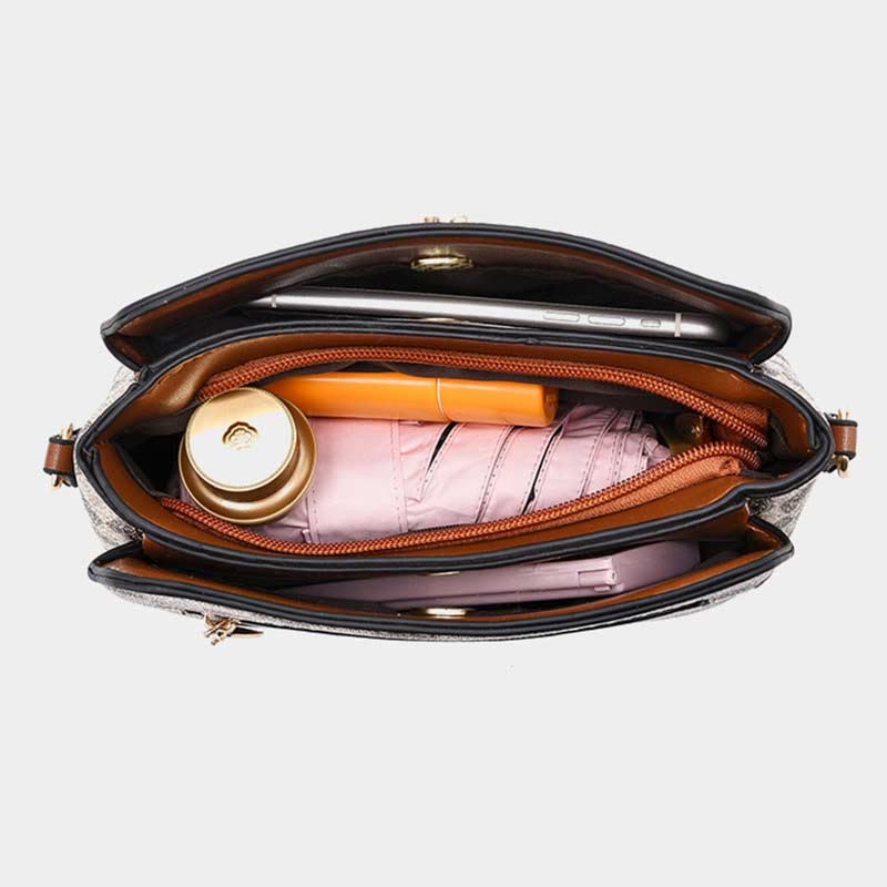 Dreifach karierte Satchel Damen Leder schicke Umhängetasche