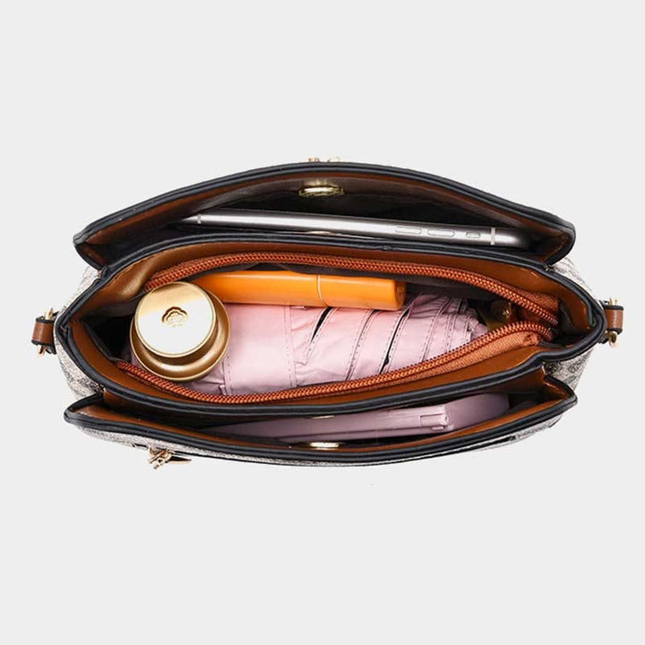 Dreifach karierte Satchel Damen Leder schicke Umhängetasche