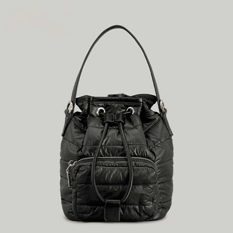 Puffer-Beuteltasche mit Kordelzug für Damen, Daunen-Umhängetasche, gesteppte Umhängetasche