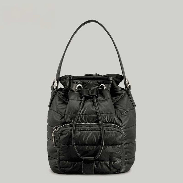 Puffer-Beuteltasche mit Kordelzug für Damen, Daunen-Umhängetasche, gesteppte Umhängetasche